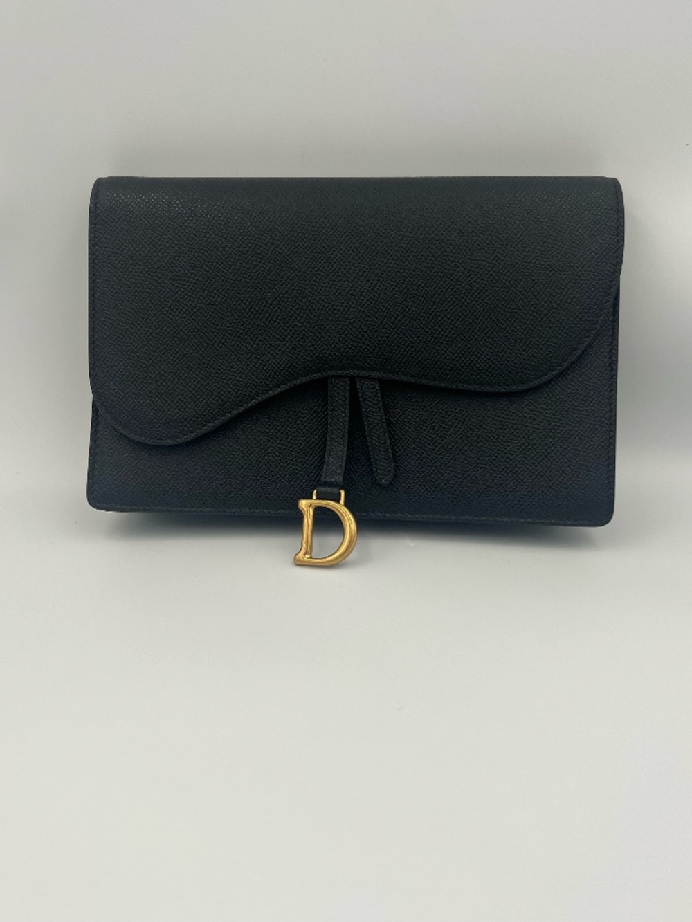Preloved DIOR Medium Saddle Pouch with Chain Black